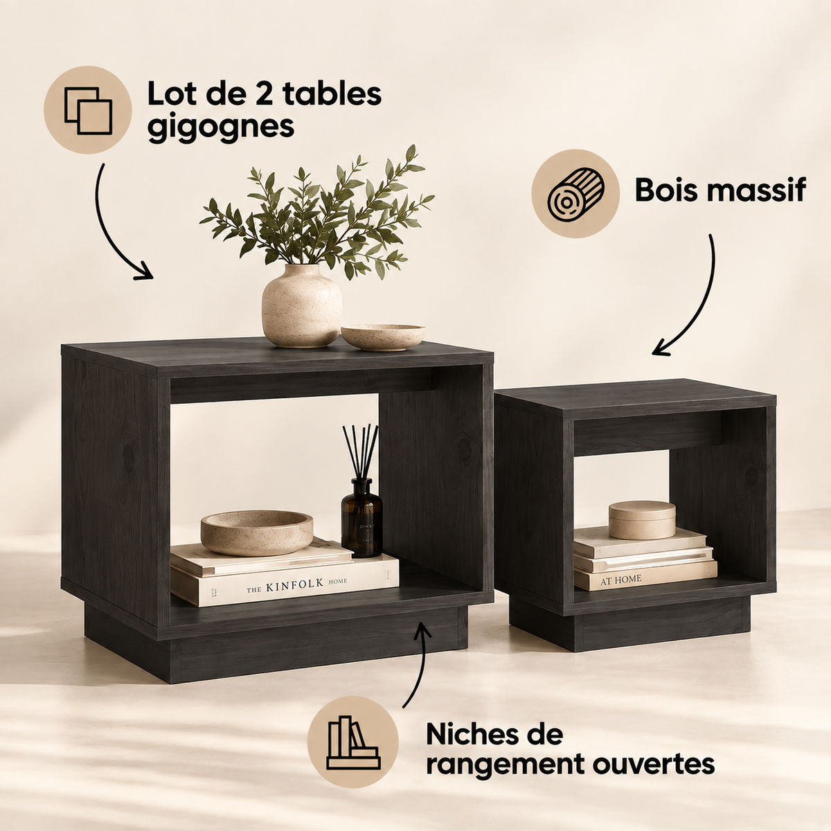 Table basse gigogne en bois massif | Nova