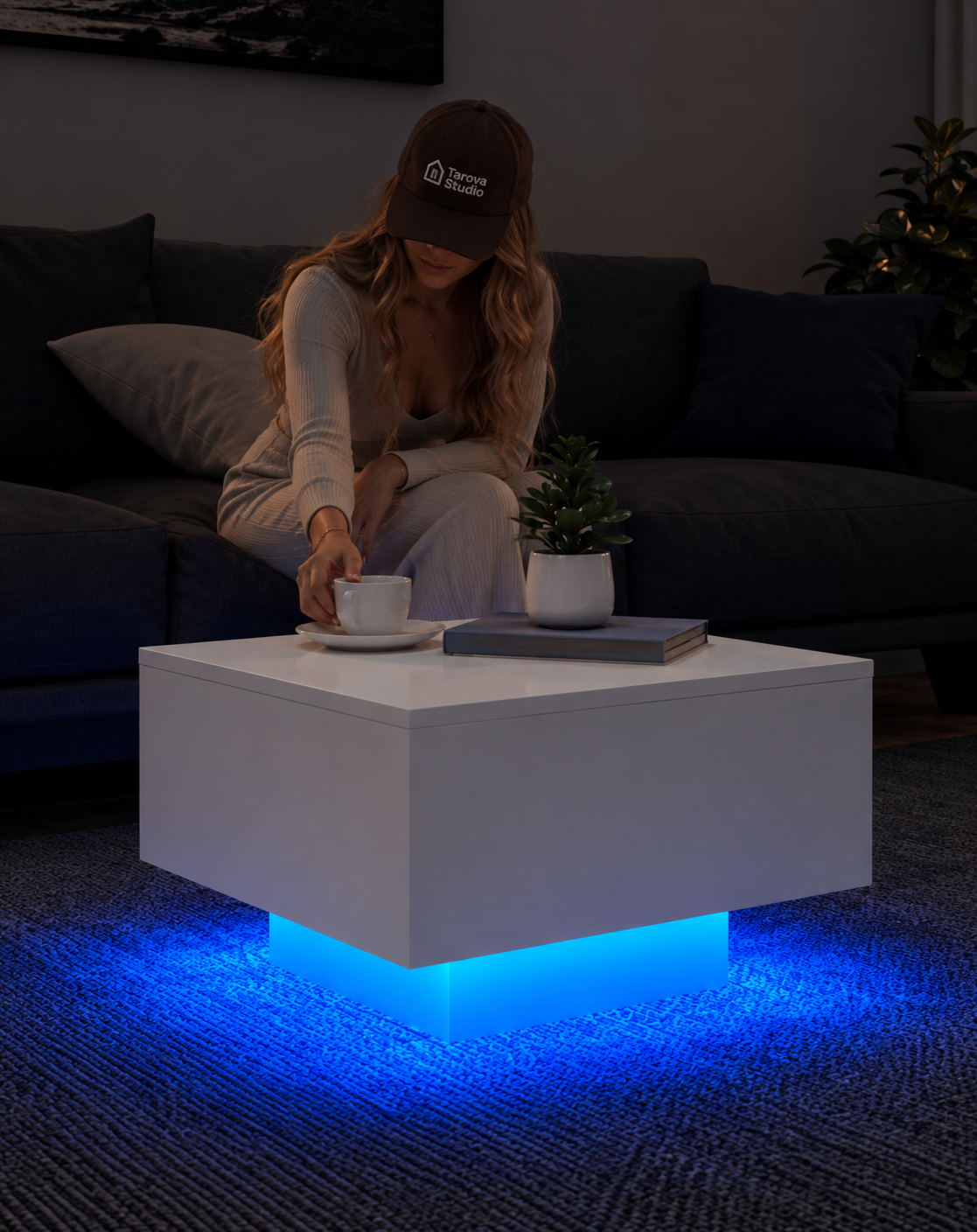 Table basse carrée moderne à LED | Aster