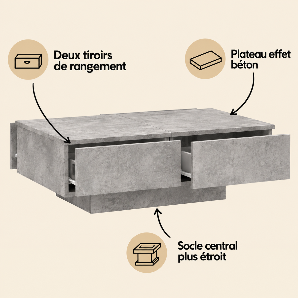 Table basse moderne effet béton | Varek