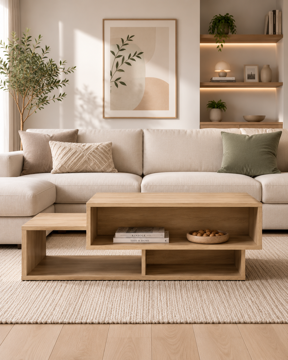 Table basse avec étagères en bois | Kaelis