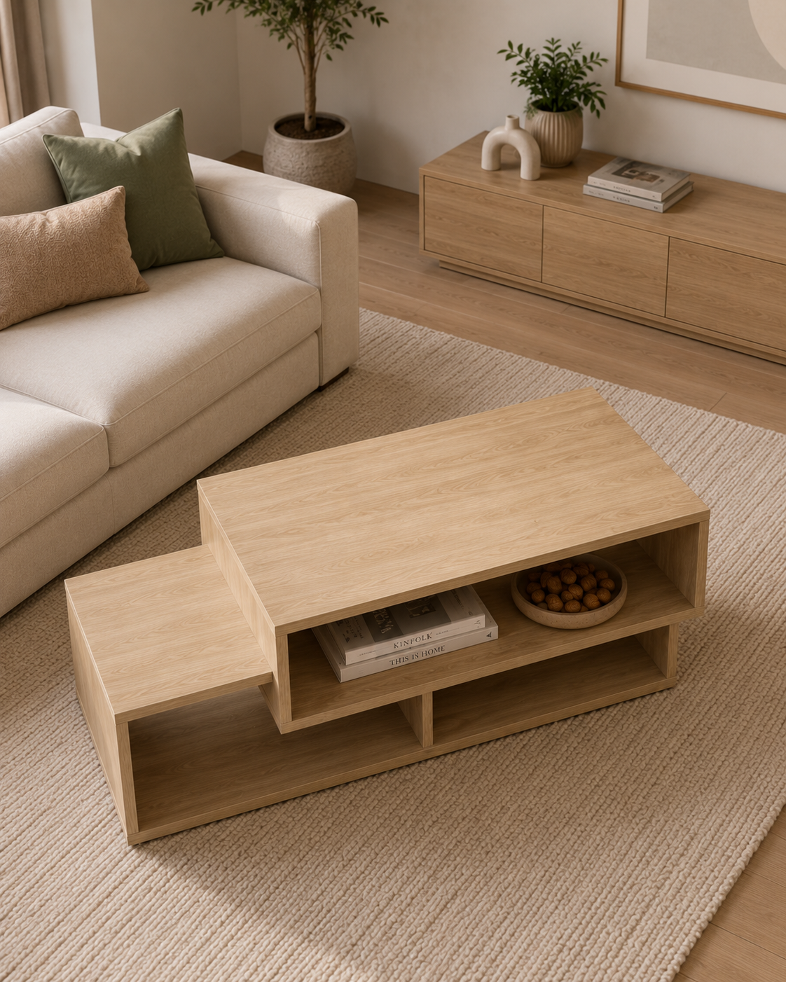 Table basse avec étagères en bois | Kaelis