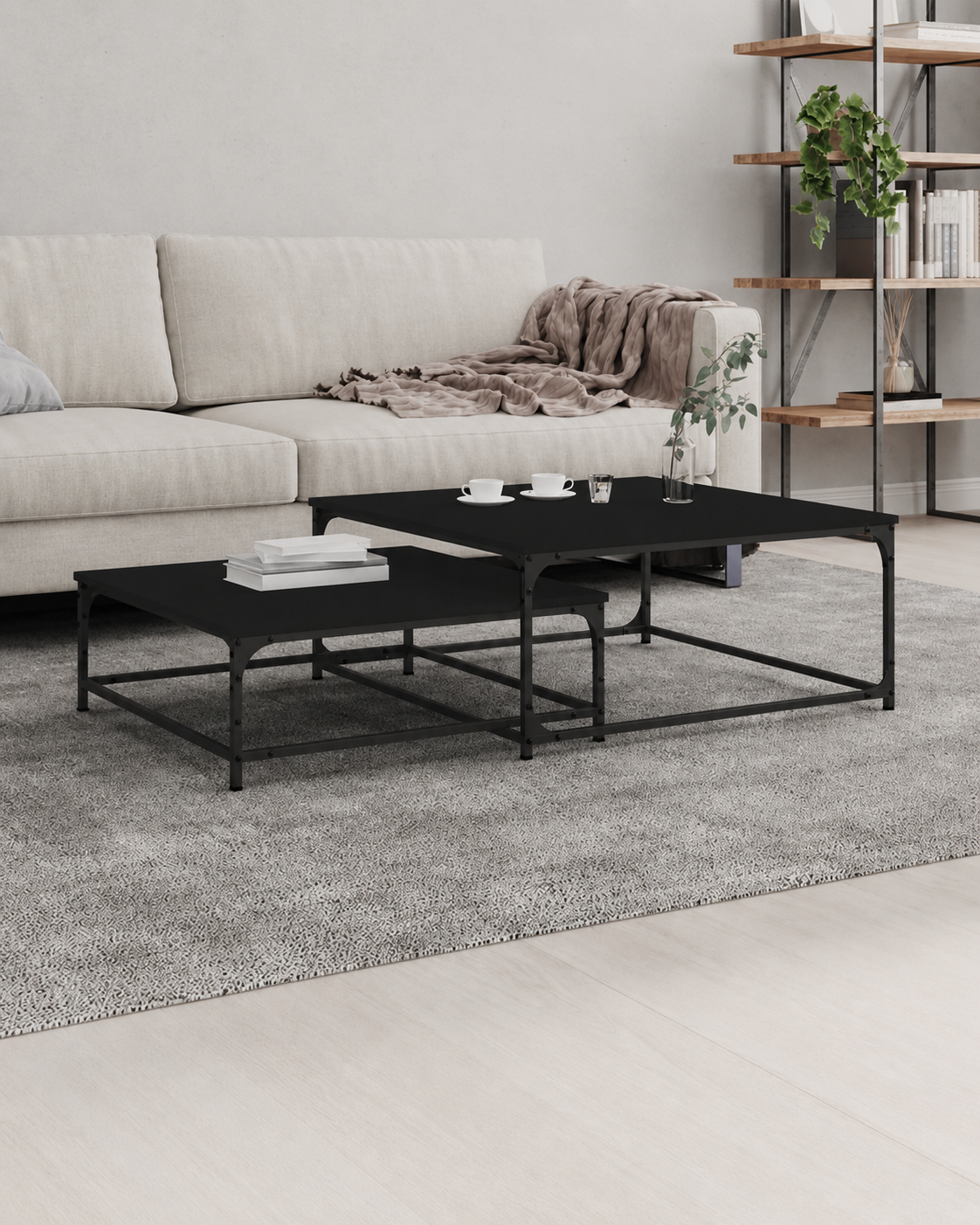 Table basse noire gigogne industrielle | Elvan