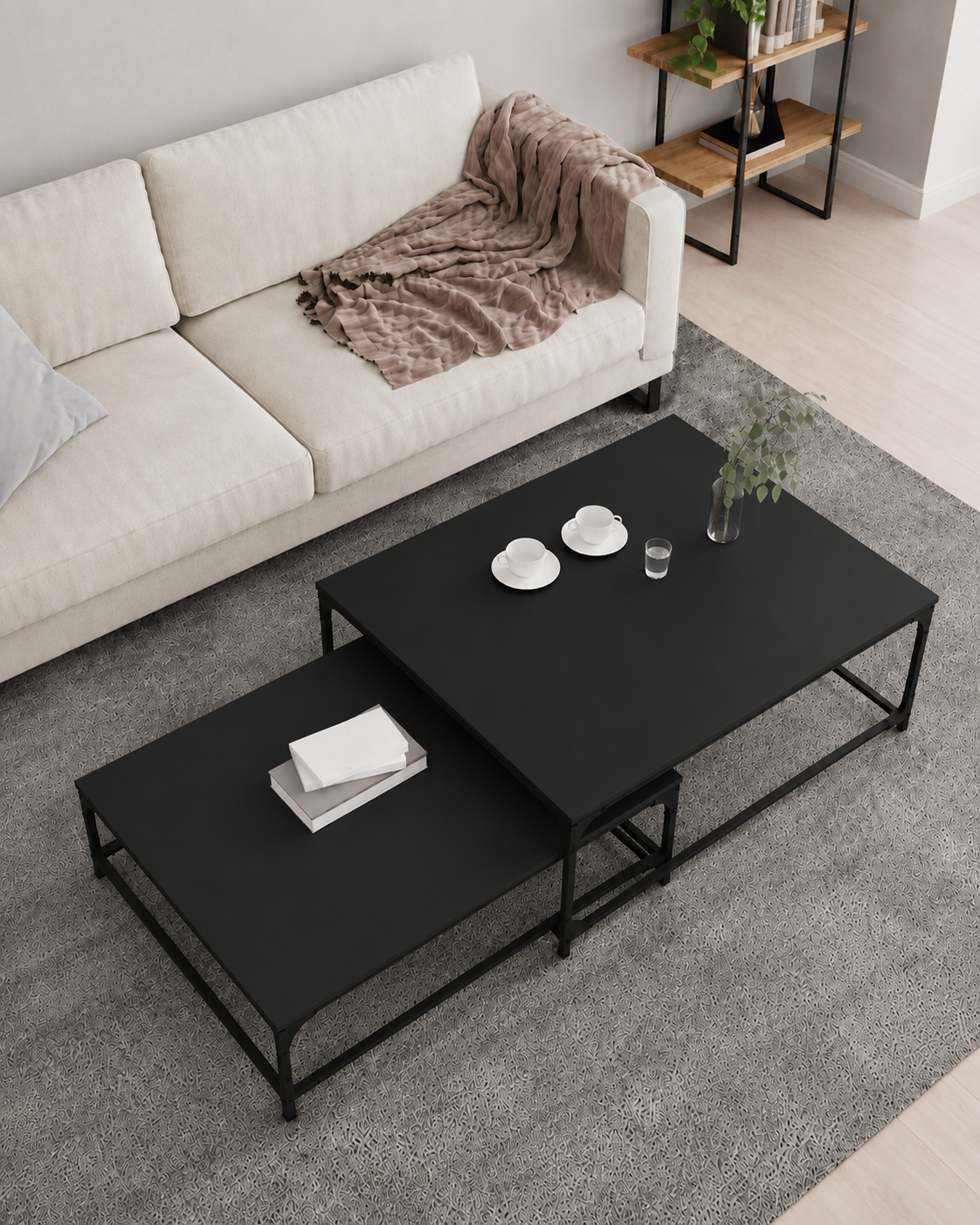 Table basse noire gigogne industrielle | Elvan