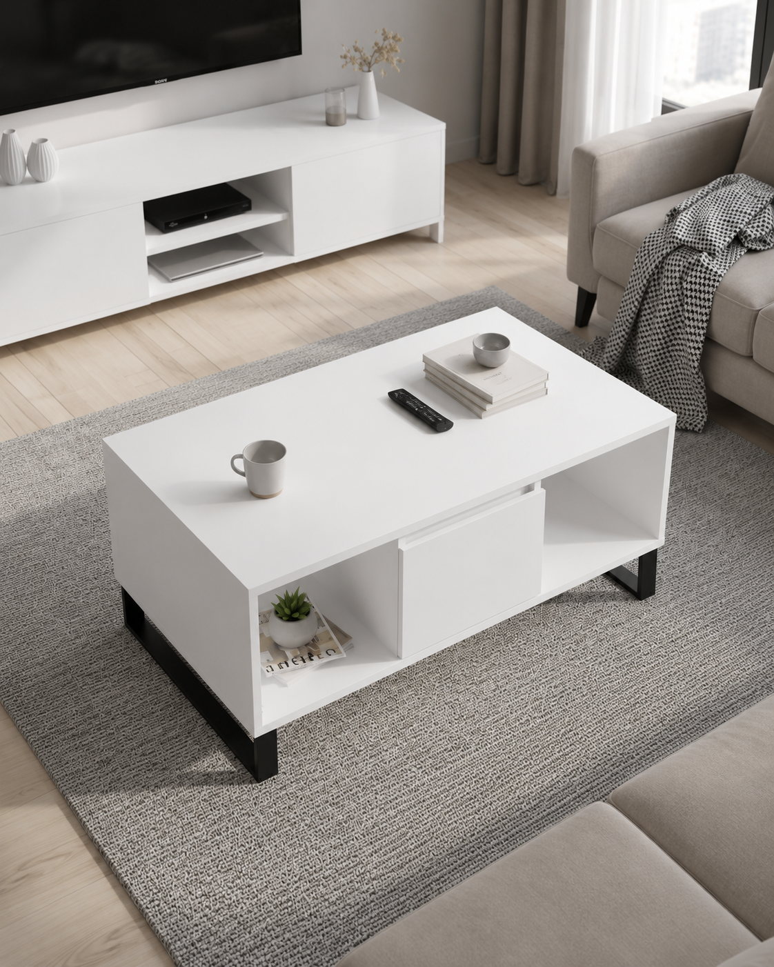 Table basse blanche avec rangement | Kaelan