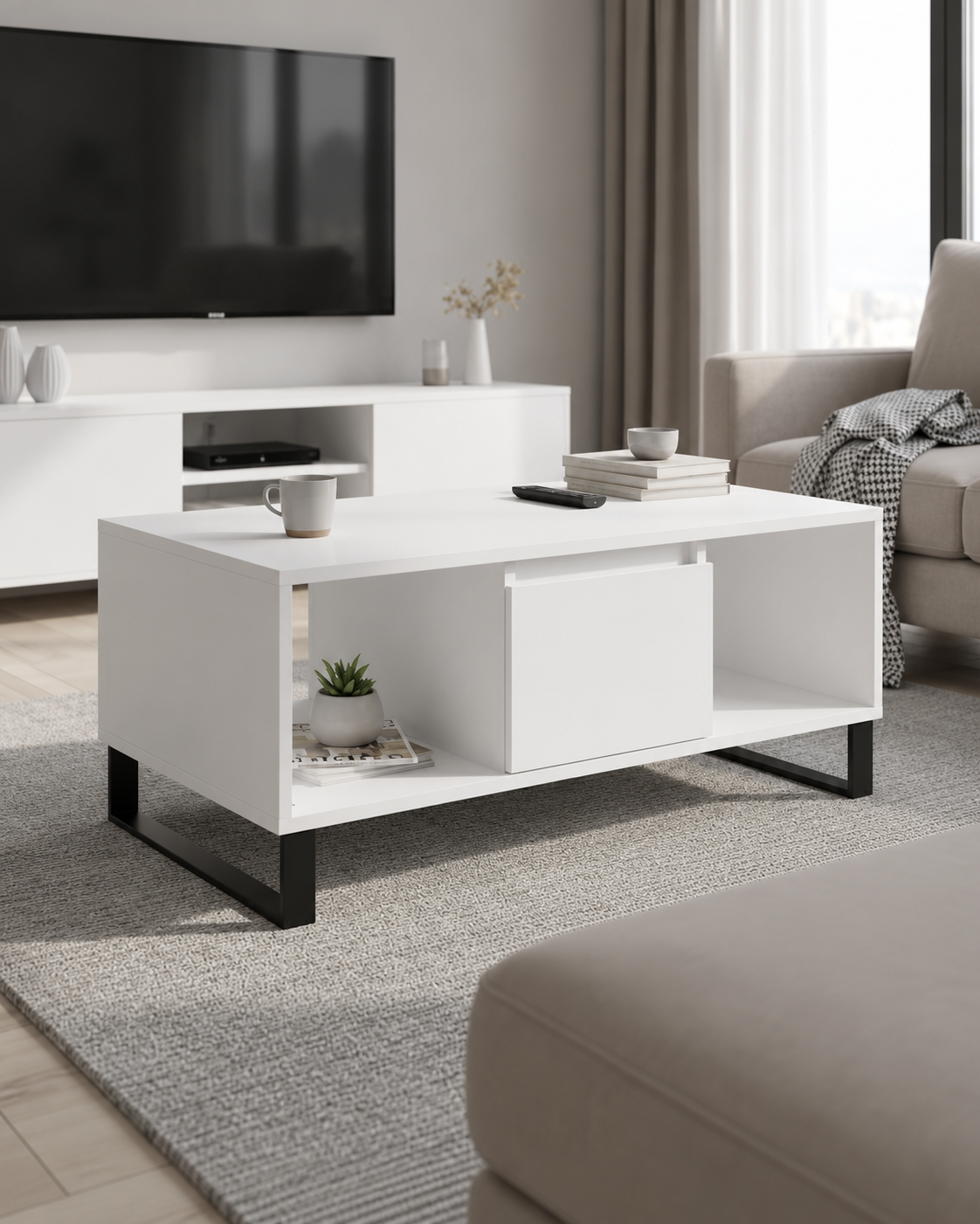 Table basse blanche avec rangement | Kaelan