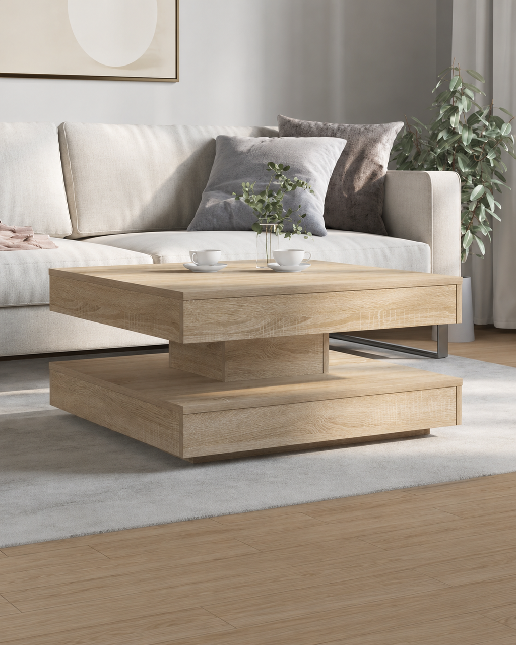 Table basse rotative en chêne sonoma | Solen