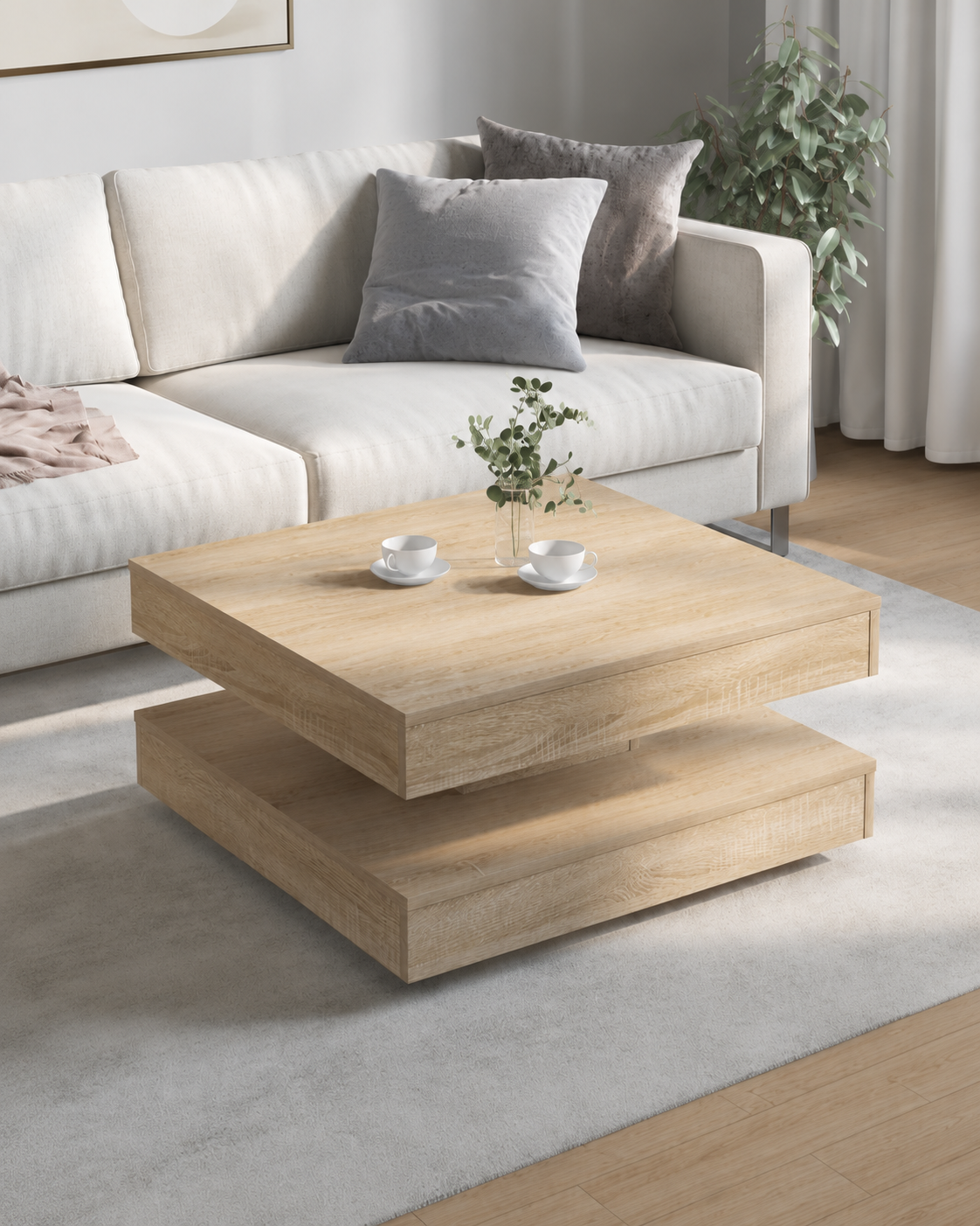 Table basse rotative en chêne sonoma | Solen