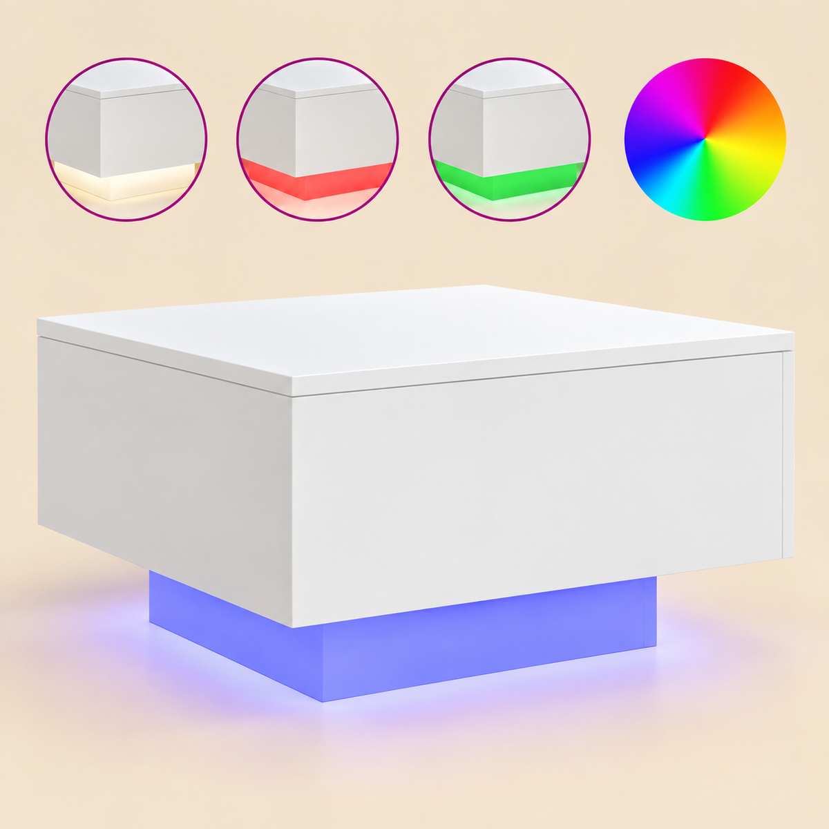 Table basse carrée moderne à LED | Aster