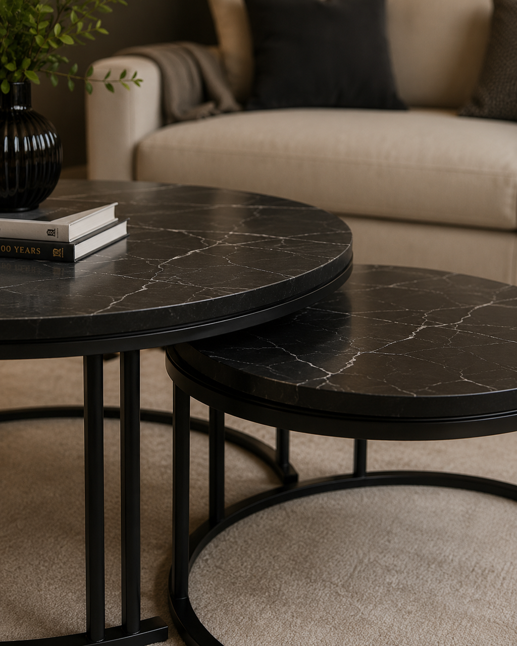 Table basse gigogne en marbre noir | Kaoren