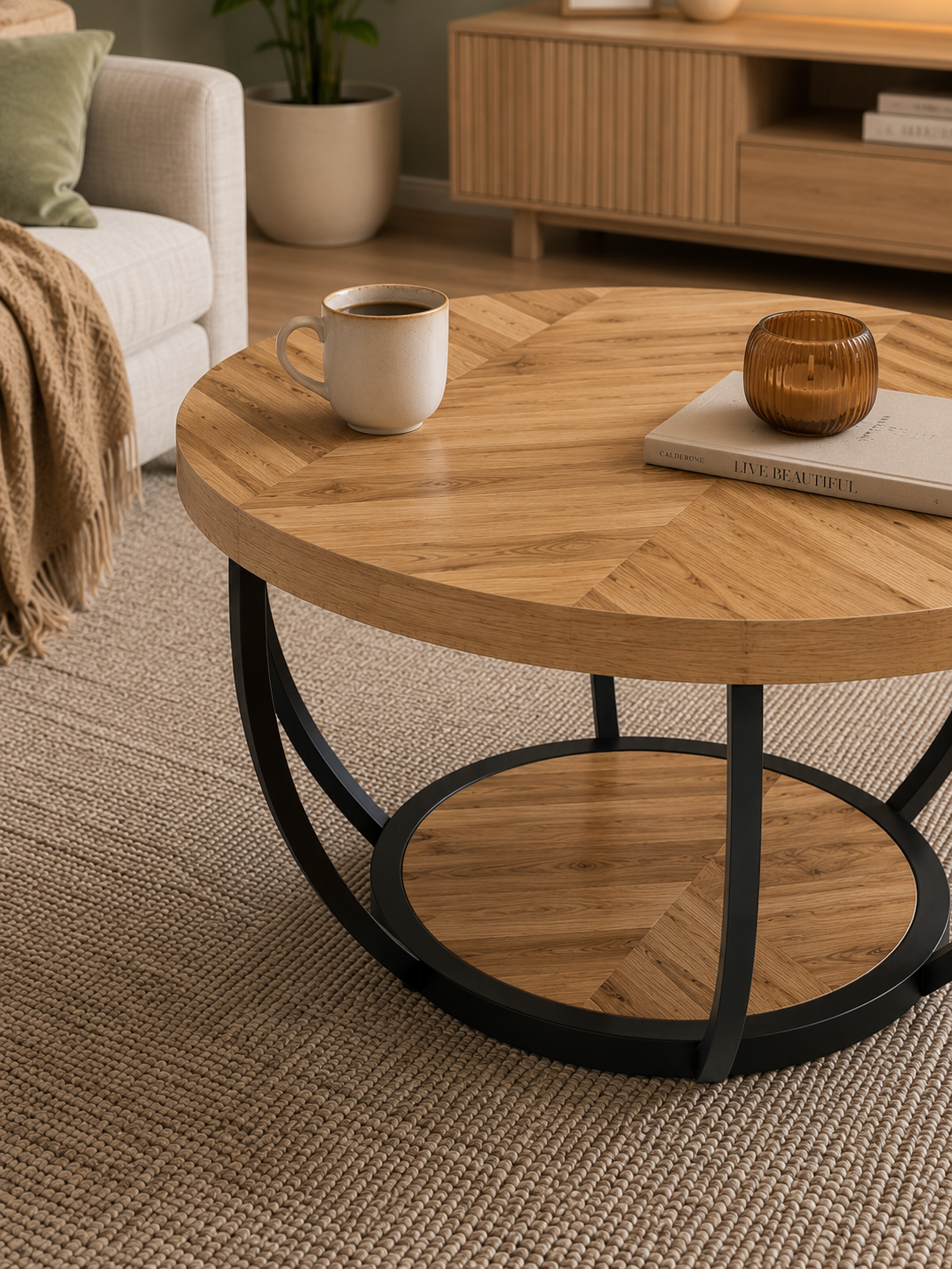 Table basse ronde en bois rustique | Soren