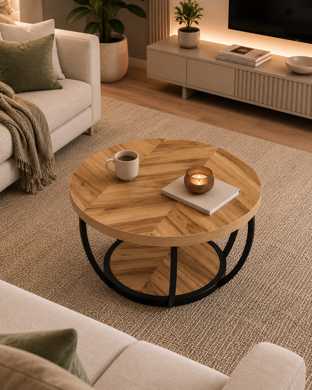 Table basse ronde en bois rustique | Soren
