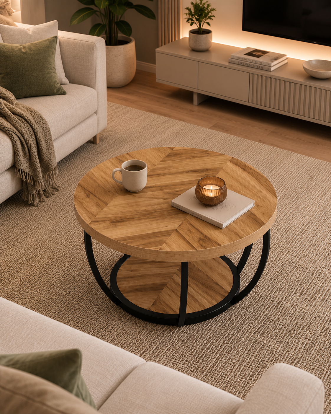 Table basse ronde en bois rustique | Soren