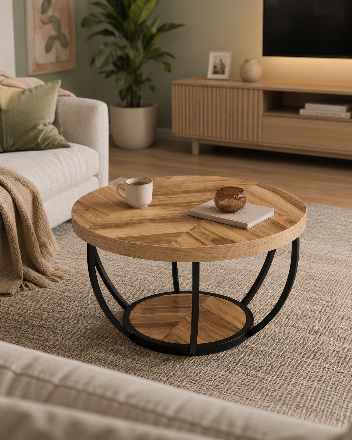 Table basse ronde en bois rustique | Soren