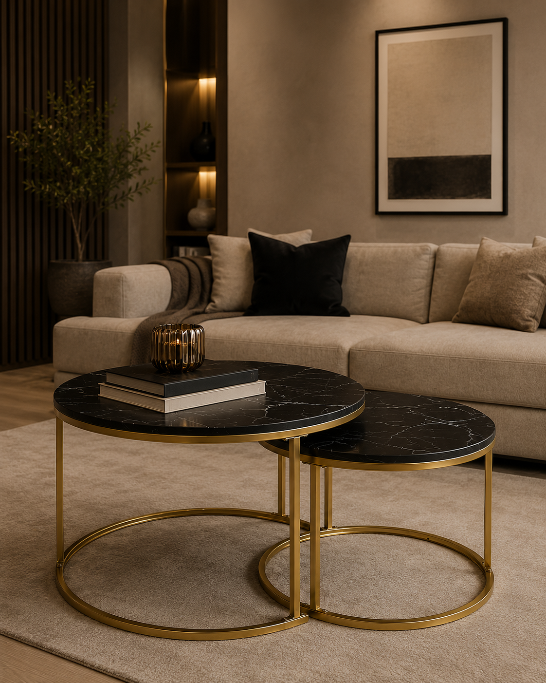 Table basse gigogne en marbre noir | Vaelor