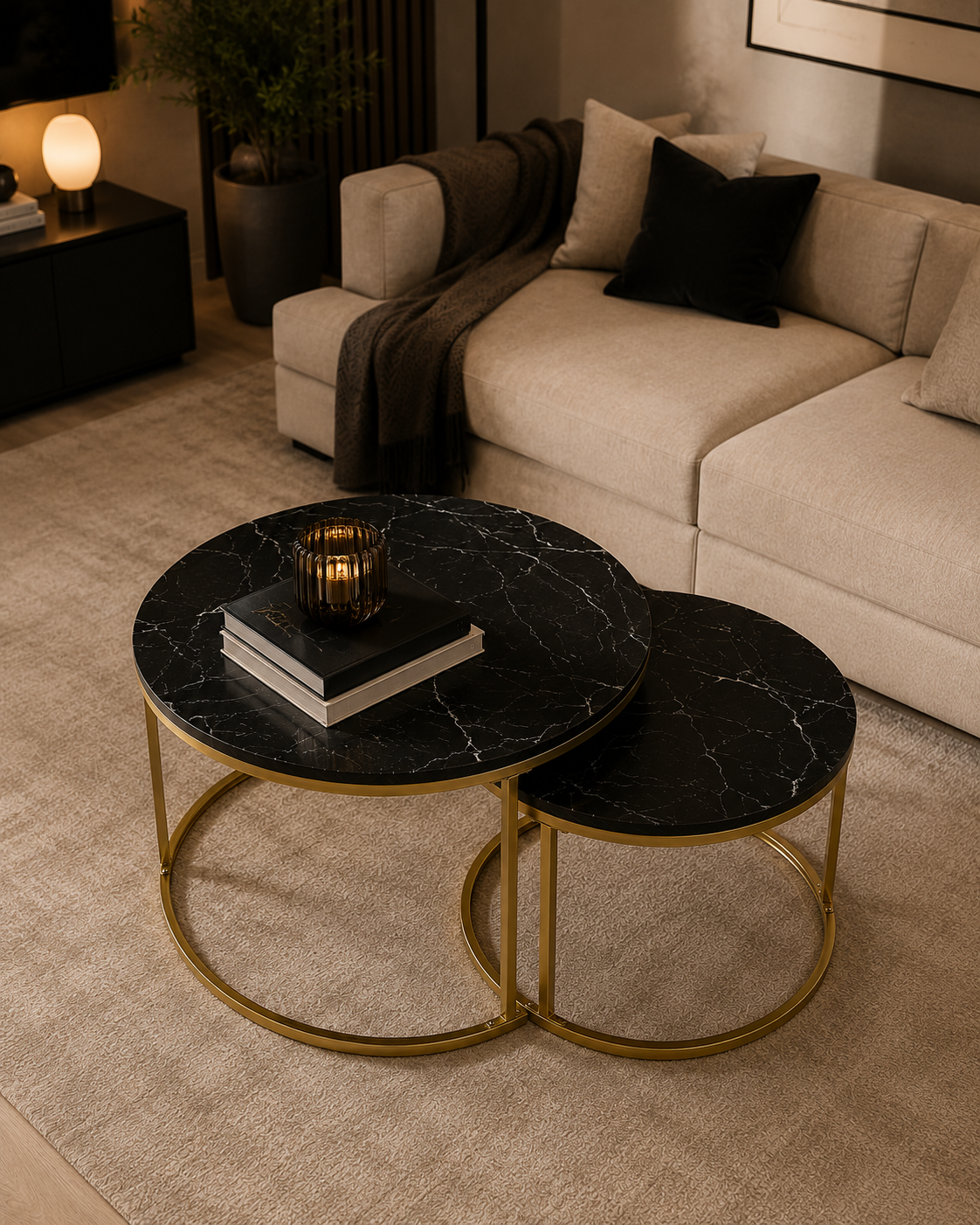 Table basse gigogne en marbre noir | Vaelor