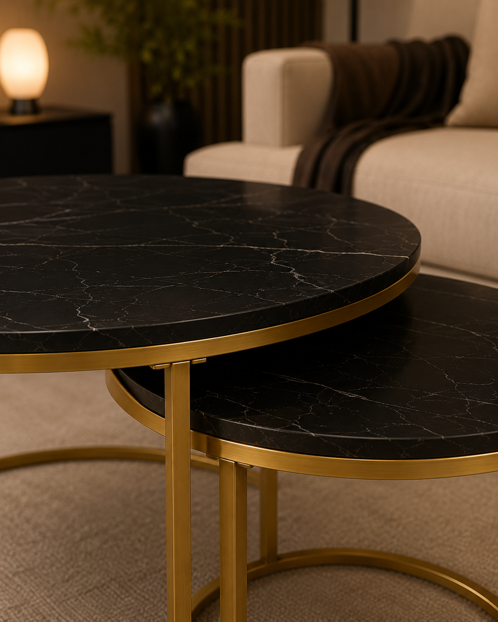 Table basse gigogne en marbre noir | Vaelor