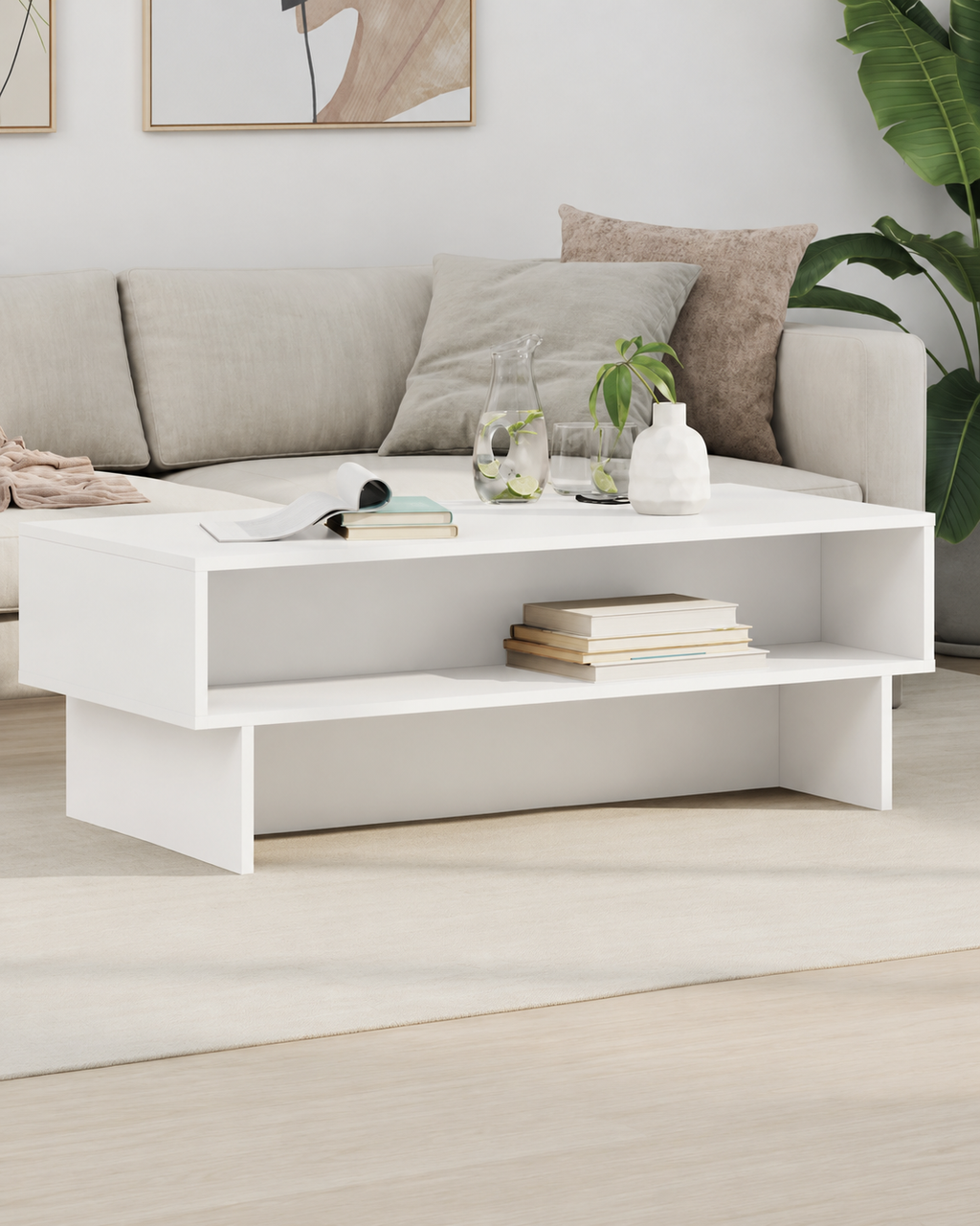 Table basse blanche avec étagères | Lior