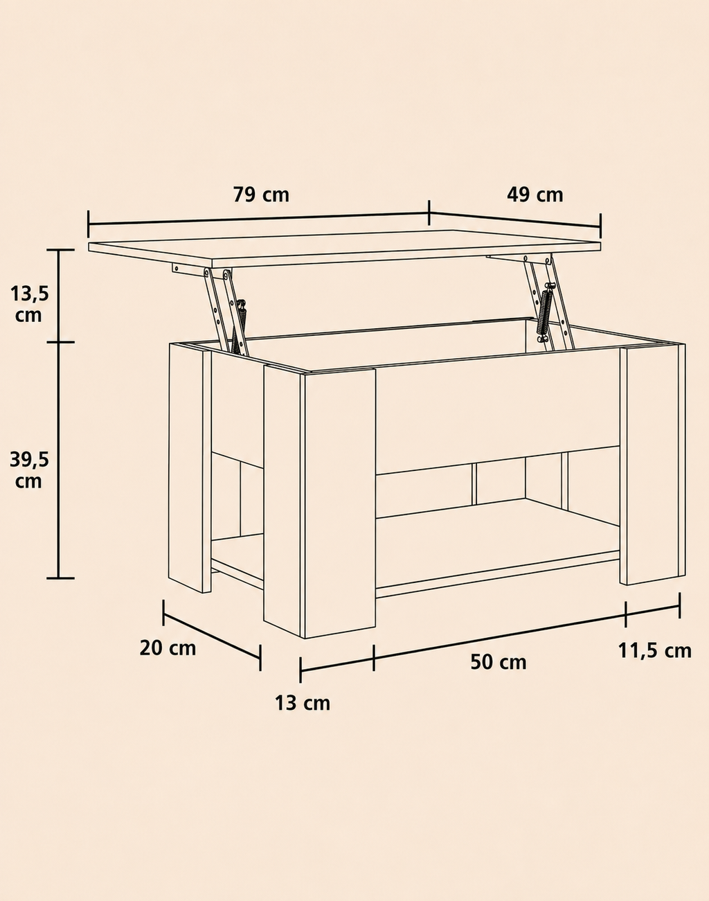 Table basse relevable avec rangement | Taren