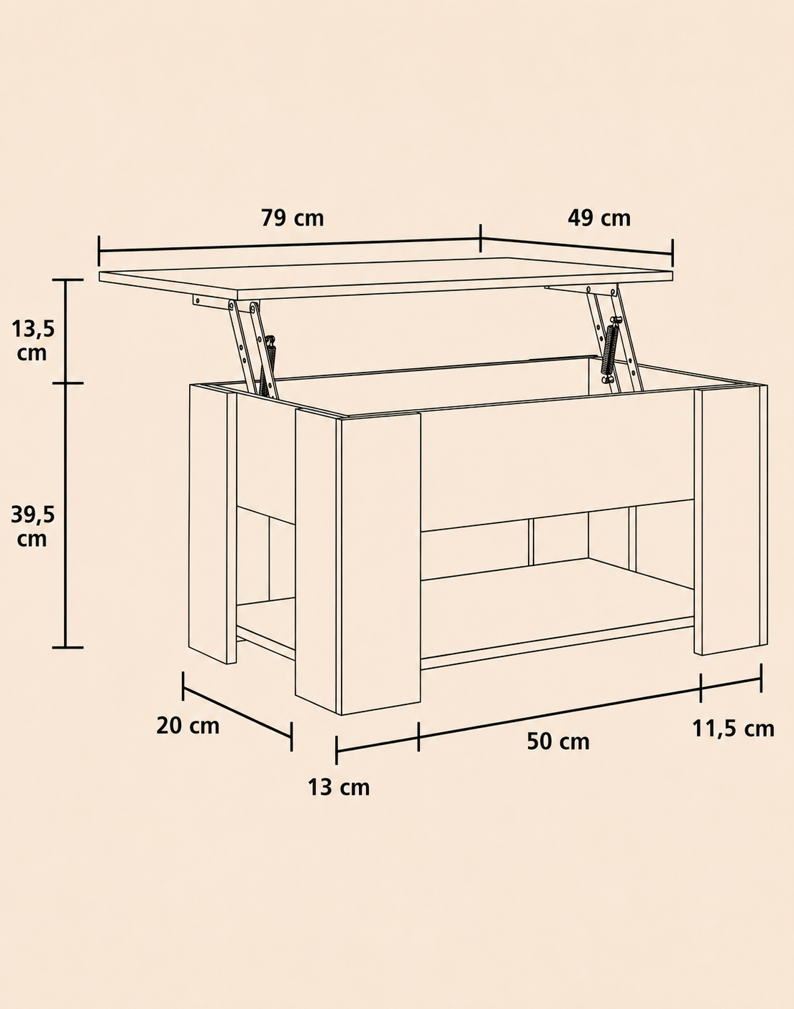 Table basse relevable avec rangement | Taren