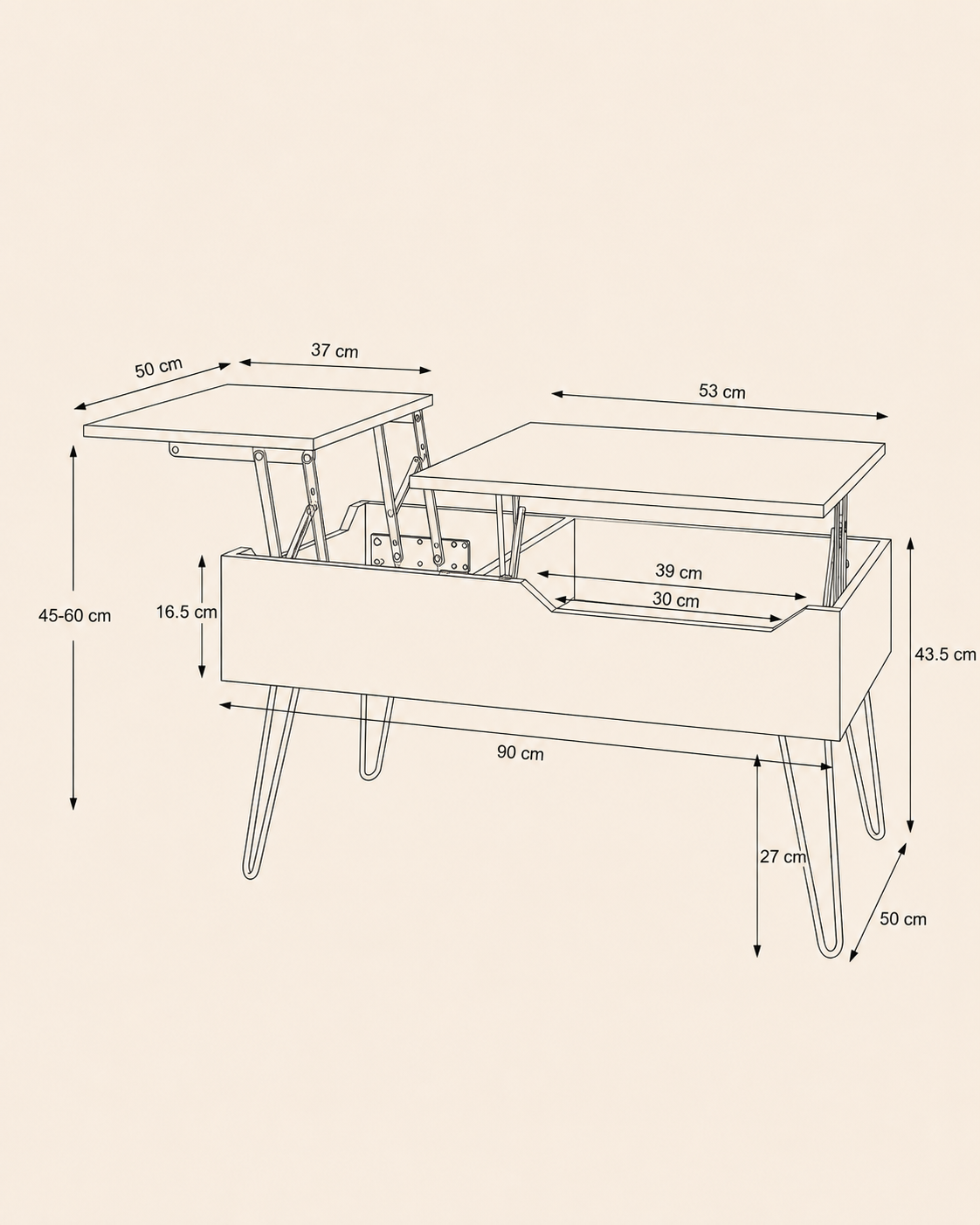 Table basse relevable à double plateau | Orion