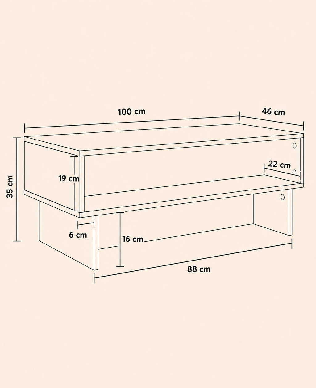 Table basse blanche avec étagères | Lior