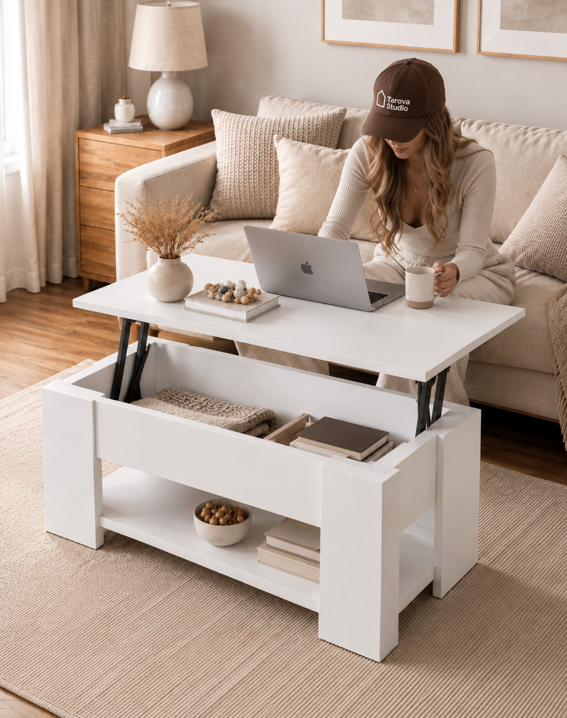 Table basse relevable blanche | Noen