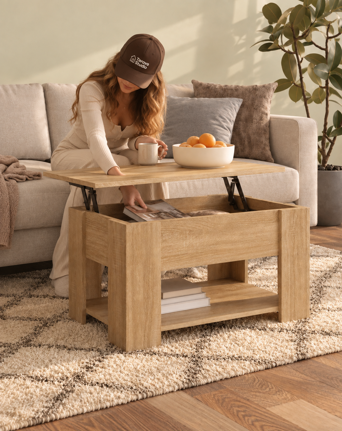 Table basse relevable avec rangement | Taren