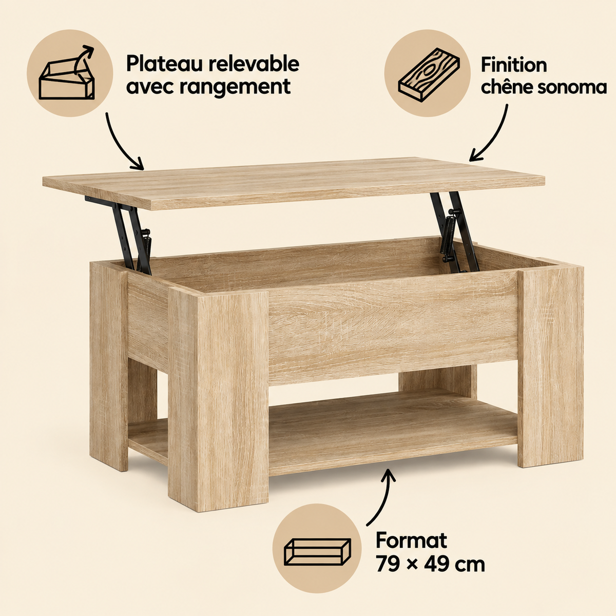 Table basse relevable avec rangement | Taren
