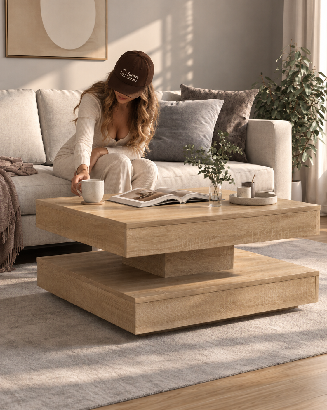 Table basse rotative en chêne sonoma | Solen
