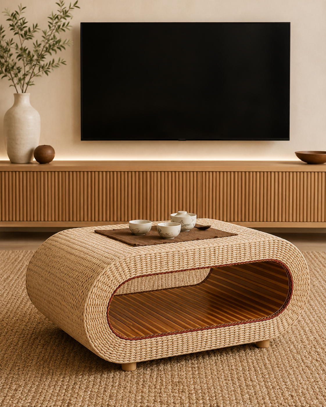 Table basse japandi & japonaise en rotin | Rovena