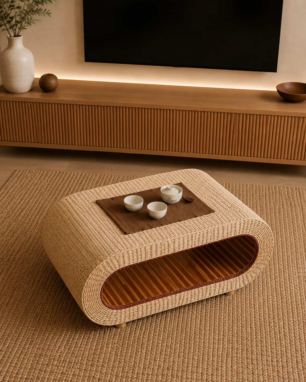 Table basse japandi & japonaise en rotin | Rovena