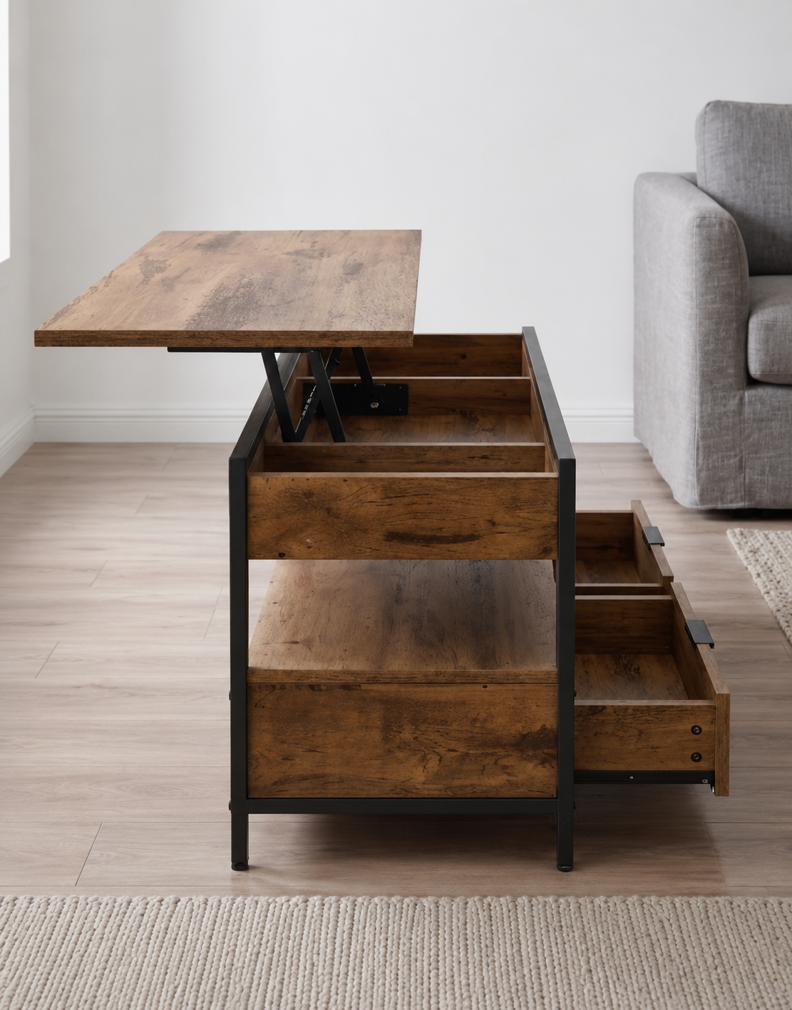 Table basse relevable en bois rustique | Atlas