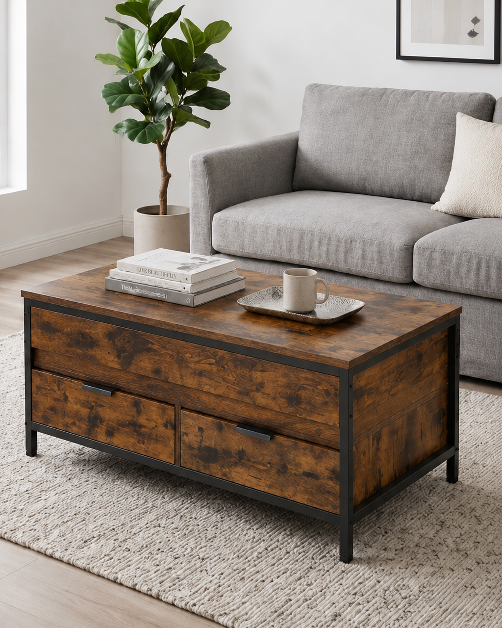 Table basse relevable en bois rustique | Atlas