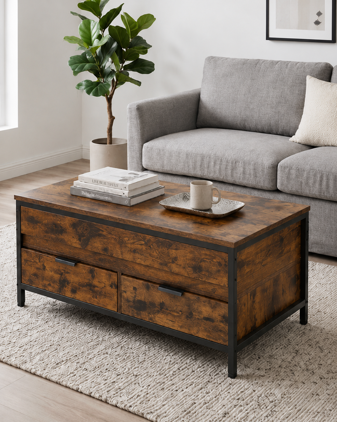 Table basse relevable en bois rustique | Atlas