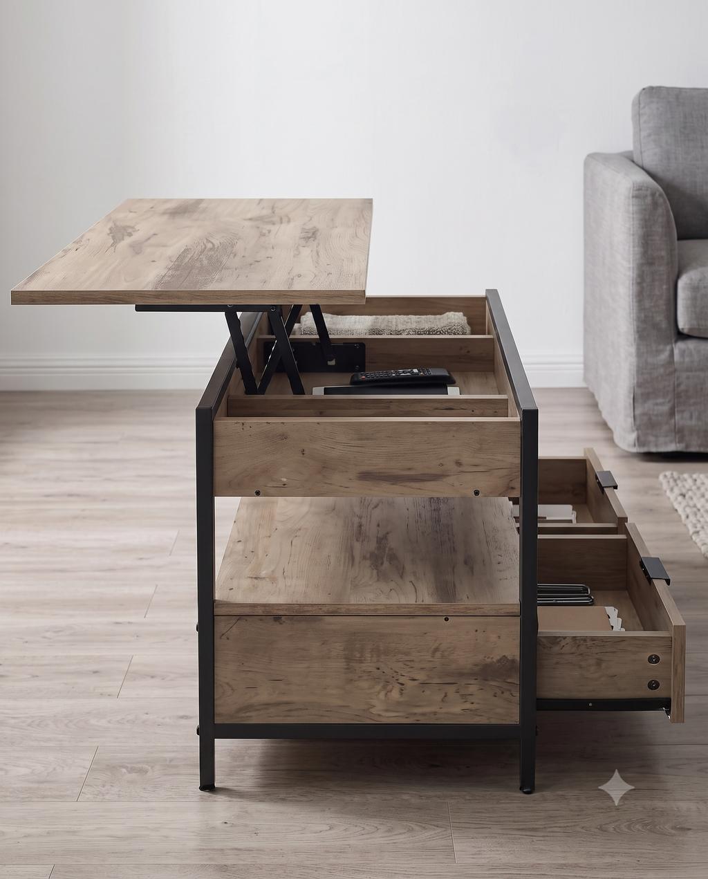 Table basse relevable en marron camel | Lyra