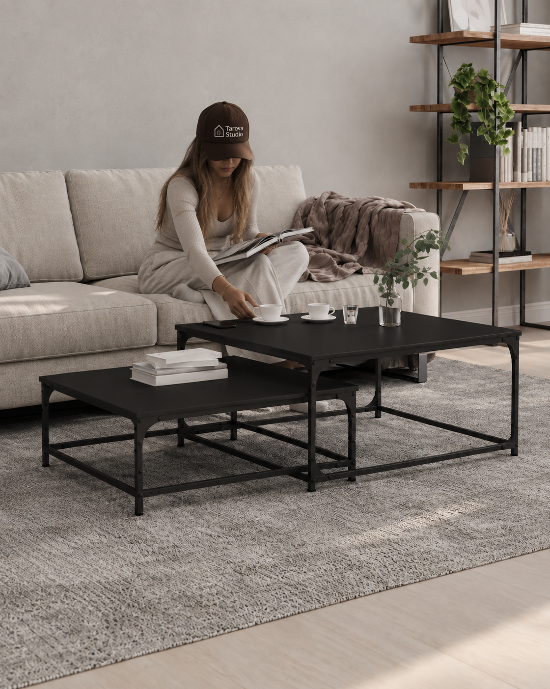 Table basse noire gigogne industrielle | Elvan