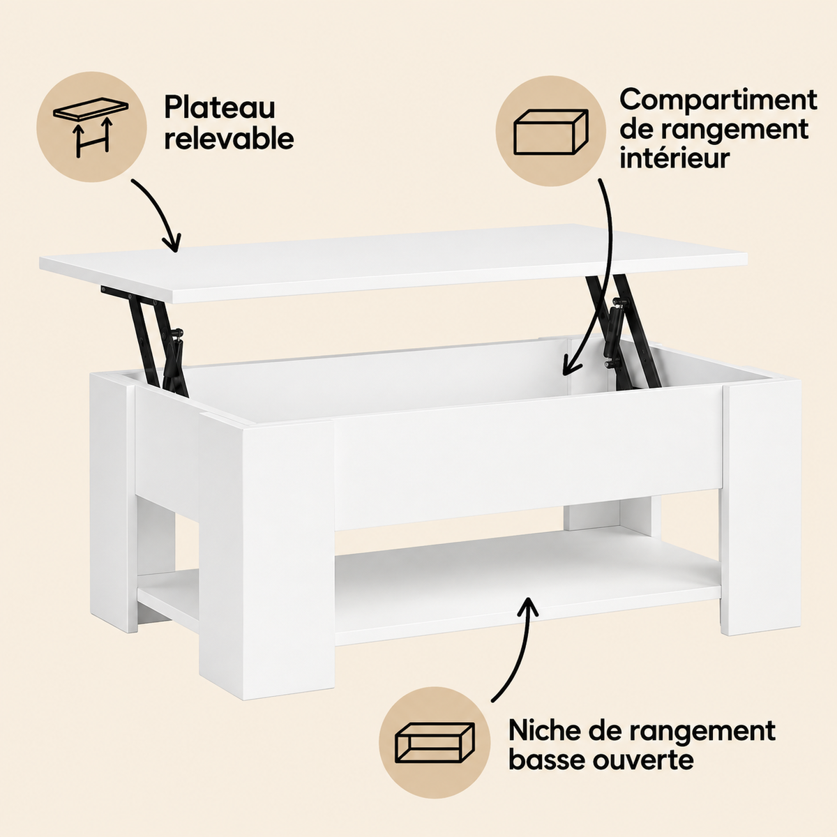 Table basse relevable blanche | Noen