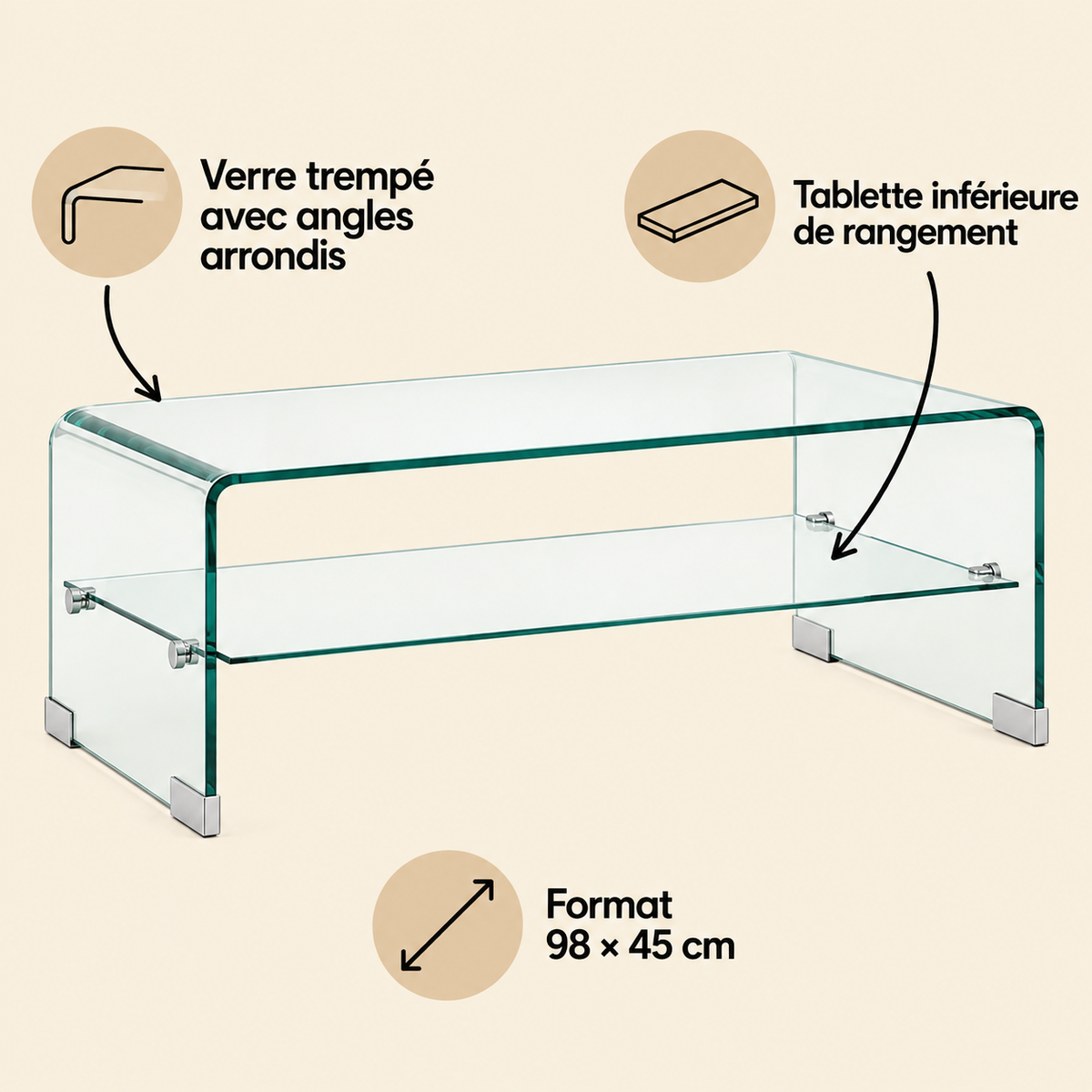 Table basse moderne en verre trempé | Elio