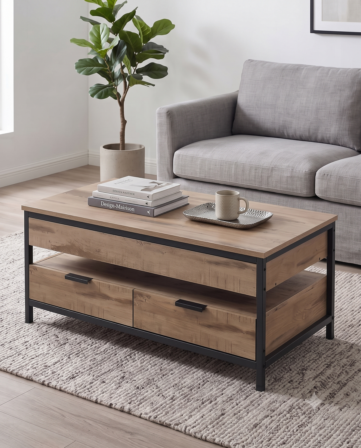 Table basse relevable en marron camel | Lyra